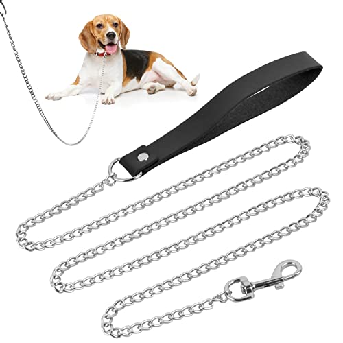 Hundekette Leine, 118 cm Hunde Kettenleine, Metall Ketten Leine, Hundekette, Kettenleine für Hunde, Leine Hund Kette, Hundeleine Metall - Schwarz + Silber von Mikihat