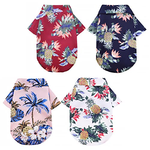 Mikikit 4-Teiliges Haustier-Hemd Welpen-T-Shirt Für Kleine Hunde Hawaii-Hemd Für Hunde Hawaii-Outfit Für Jungen Ananas-Kostüm Hawaii-Hemden Für Jungen Und Mädchen Hawaii-Outfit Für von Mikikit