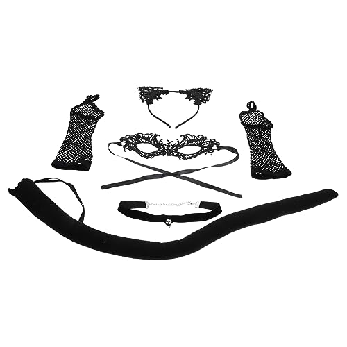 Mikinona 1 Satz Choker-Halskette Aus Spitze Tierohren Und Schwarzes Katzenkostüm Halloween-kostüm Der Schwarzen Katze Katzenkostüme Für Katzenschwanz Für Tuch von Mikinona