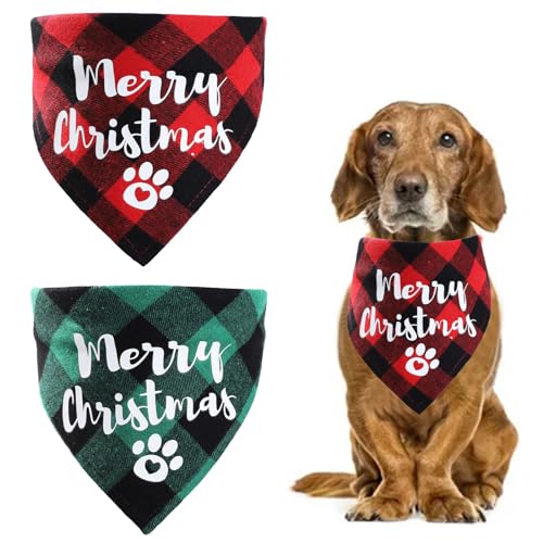 2 Stück Weihnachten Hund Bandana, Haustier Halstuch Schal Dreieck Lätzchen Kariert Kopftücher für Weihnachts Haustier Kostüm Zubehör, Hundehalstuch Bandanas für Kleine Mittelgroße Große Hunde Katzen von Mikiuly