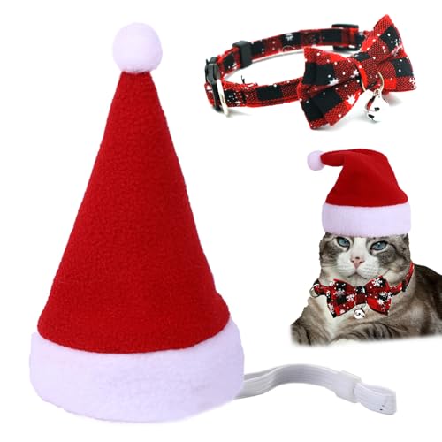 Haustier Weihnachtsmütze, Weihnachten Hundekostüm, Hunde Katzen Kostüm Zubehör Set, Haustier Stirnband mit Haustier Krawatten und Glocken,Weihnachts Outfit Geschenk für Kleine Katzen Hunde Haustiere von Mikiuly