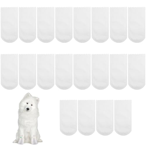 Hundeschuhe Pfotenschutz, Indoor Anti Rutsch Socken für Hunde, Einweg Hundeschuhe, Pet Socken, Hundesocken für Hunde im Innenbereich im Freien, Wasserdicht Haustier Schuhüberzieher, Weiß, 20 Stücke von Mikiuly