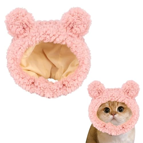 Katze Wintermütze, Cat Hat Winter, Haustierhut, Katzen Hut Plüsch Katzen Mütze Verstellbar Hunde Hut für Katzenbekleidung Accessories, Haustier Kopfbedeckung, Katzen Zubehör, Rosa von Mikiuly