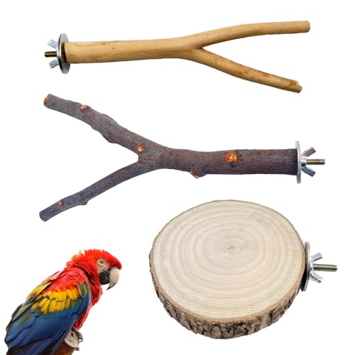 Natur Sitzstangen, Naturholzstangen für Vögel, Vogelsitzstangen, Vogelständer, Vogelstange aus Holz, Vogel Spielzeug Sitzstangen Set für Wellensittich Nymphensittich Kanarienvogel, 3 Stück von Mikiuly