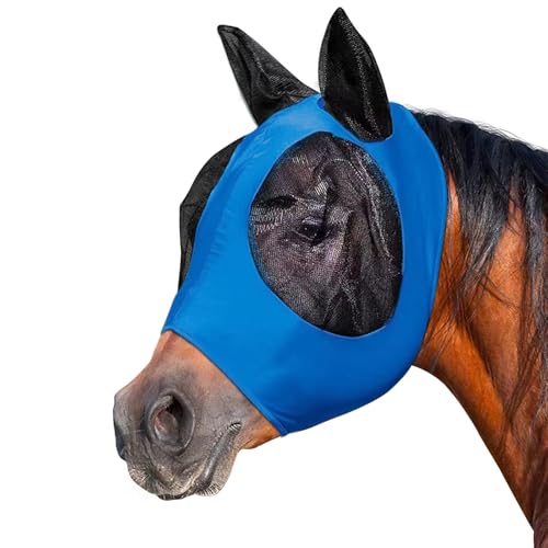 Pferde Fliegenmaske,Pferd Mesh Fliegenmaske mit Ohren,Fliegenmaske Pferd UV Schutz,Horse Fly Mask, Fliegenmaske Shetty Large Eye Space,Fliegenmaske für Pferde,Atmungsaktives Mesh (Blue) von Mikiuly