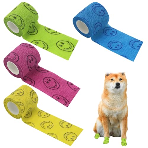 Selbstklebende Bandage für Haustiere, Haustiere Selbstklebender Verband,Pet Cohesive Bandages, Elastische Kohäsive Haftbandage,Kohäsive Fixierbinde, für Hund,Katze, Wrap Klebeverband,4pcs,5cm*4.5m von Mikiuly