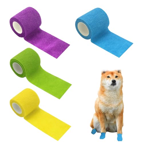 Selbstklebende Bandage für Haustiere, Haustiere Selbstklebender Verband,Pet Cohesive Bandages, Elastische Kohäsive Haftbandage,Kohäsive Fixierbinde, für Hund,Katze, Wrap Klebeverband,4pcs von Mikiuly