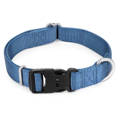 Mikivery Hundehalsband aus Nylon mit Schnellverschluss-Schnalle, weich, verstellbar, stabil, für kleine, mittelgroße und große Hunde, Dunstblau, Größe L von Mikivery