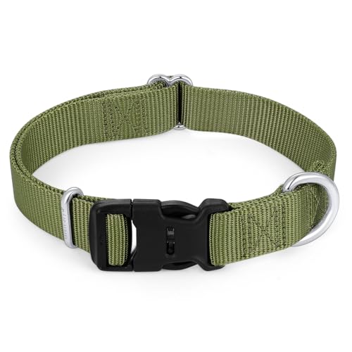 Mikivery Hundehalsband aus Nylon mit Schnellverschluss-Schnalle, weich, verstellbar, stabil, für kleine, mittelgroße und große Hunde, Militärgrün, Größe L von Mikivery