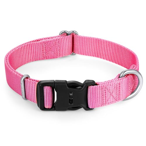 Mikivery Hundehalsband aus Nylon mit Schnellverschluss-Schnalle, weich, verstellbar, stabil, für kleine, mittelgroße und große Hunde, Rosa, Größe L von Mikivery