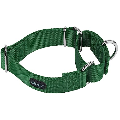 Mikivery Martingale Hundehalsbänder, Nylon, verstellbar und sicher, für Training, Grün, bequemes Haustierhalsband für mittelgroße und große Hunde von Mikivery