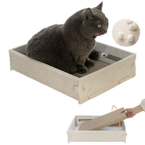 Katzenkratzbox mit Spielzeug|Abnehmbares Kratzpad für mittlere Größe|Kratzlounge Katzenbett|Katzenkratzbox mit Wellpappe|Katzentrainingsbox|Katzenbetten & Möbel mit Spielzeugball | Katzenhaus von MikooMikoo