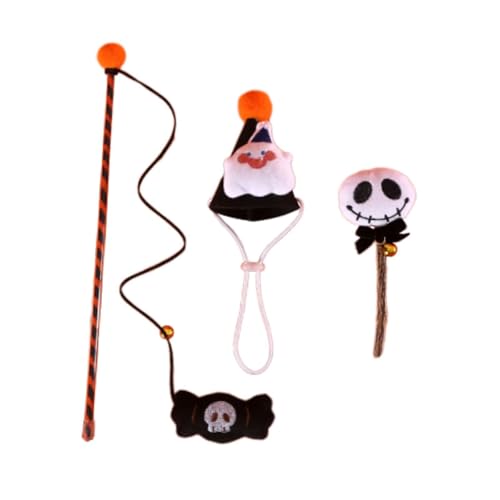 Milageto Halloween Kegelhut beißstäbchen-Set, Katzenspielzeug, lustig, Zubehör, Geschenk für Katzen, Kau- und beißspielzeug, Totenkopf, Geist von Milageto