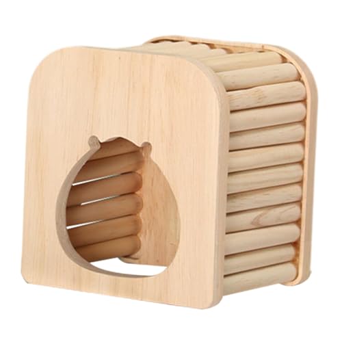 Milageto Hamster-Holzhaus-Versteck, Kleintierhaus, DIY-Käfig-Ruhe, winzige Rennmäuse, belüfteter Käfig-Dekor, Käfig-Zubehör, Erkundungsspielzeug, Flache Oberseite von Milageto