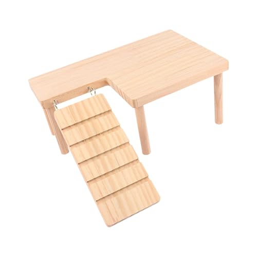 Milageto Hamsterplattformen, Kleintiermöbel mit Leiter Holz Hamstertisch L-förmiger Hamsterspielplatz für Kleintiere, Links von Milageto