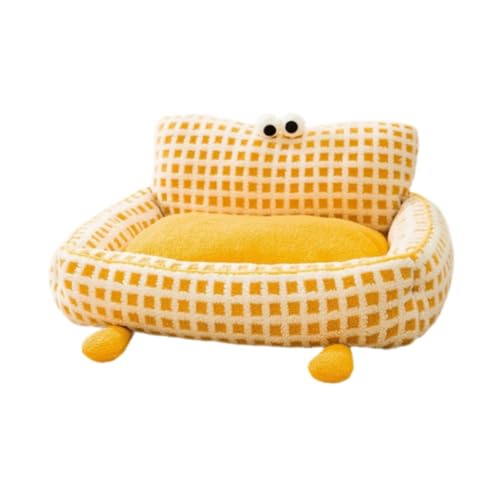 Milageto Haustier-Sofa, Couch, Katzenbett, Cartoon-Design, gemütlich, rutschfeste Unterseite, warme Wohnkultur, Lounge-Zwinger für Zimmer, Zuhause, Welpen, Gelb Groß von Milageto