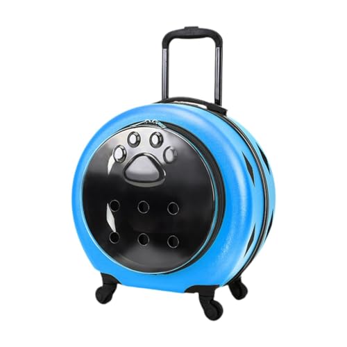 Milageto Haustier-Trolley-Kiste mit Rädern, Weltraumkapsel-Katzen-Reisetasche, tragbarer Katzen-Welpen-Hundeträger für Reisen, Outdoor, Spazierengehen, BLAU von Milageto