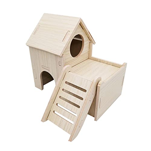 Milageto Hölzernes Hamsterhaus, Spielplatz, Übungsspielzeug, Aktivitätsplattform, Kleintier-Lebensraum-Dekor, Versteckkäfig, Nistvilla für Ratten, Igel, 15,5 cm x 15 cm x 14 cm von Milageto