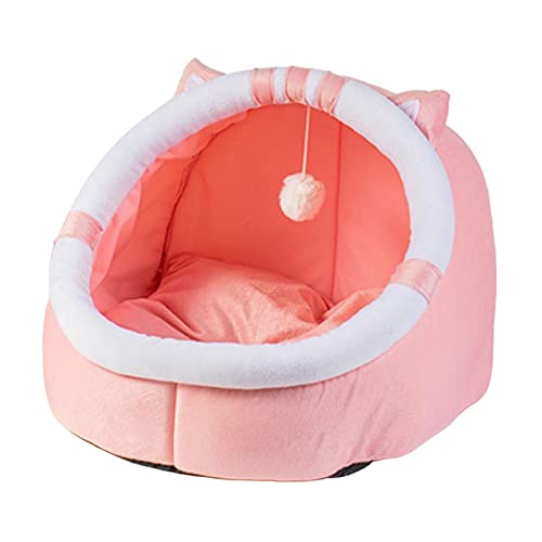 Milageto Niedliches Katzenbett mit Spielball-, warmes Winterschlafbett, Nesthöhle, kleine für Zuhause, Outdoor-Zubehör, Rosa Katze M von Milageto