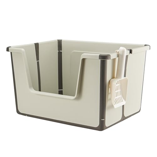 Milageto Katzentoilette, offene Katzentoilette mit hohem Rand, Katzentoilette ohne Deckel, Katzentoilette Sandkasten für große Katzen, Kätzchen, Kaninchen, 50 x 40 x 30 cm Khaki von Milageto