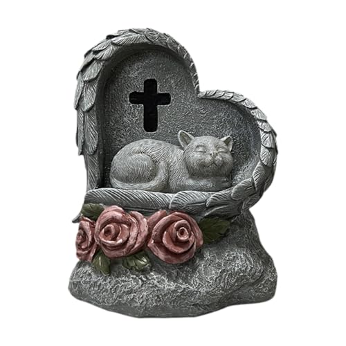 Milageto Pet Memorial Grabstein Statue Kleintiere Monumen Verlust von Haustier Sympathie Geschenke Sola Powered Illumination Pet Grabstone Statue, Katze von Milageto