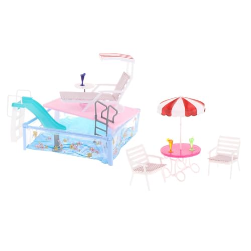 Milageto Pool-Spielset, Puppenzubehör mit Rutsche, Sonnenschirm und Stuhl, Set, für Puppen bis zu 30 cm von Milageto