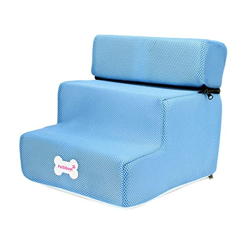 Milageto Tragbare Hundetreppe Stufenleiter abnehmbare obere Kletterplattform waschbare rutschfeste Katzenrampe für Couch, SUV, Spiel, Sofa, Haustier, Bett, Blau von Milageto