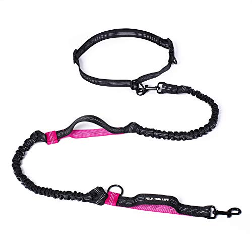 Mile High Life Einziehbare Hände frei Hundeleine Taille Laufen einstellbar Reflektierender Bungee Doppelgriffe(Hot Pink) von Mile High Life