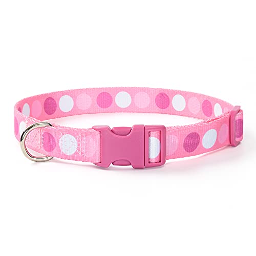 Mile High Life | Geometrisches Kariertes Wellenlinienmuster | Weiches Poly-Baumwollgewebe | Schwarzes Schnallen-Hundehalsband mit D-Ring (L, Hellrosa + Pink) von Mile High Life