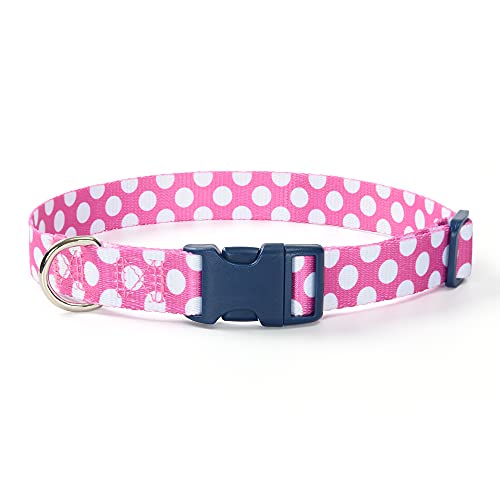 Mile High Life | Geometrisches Kariertes Wellenlinienmuster | Weiches Poly-Baumwollgewebe | Schwarzes Schnallen-Hundehalsband mit D-Ring (M, Pink/Weiß) von Mile High Life