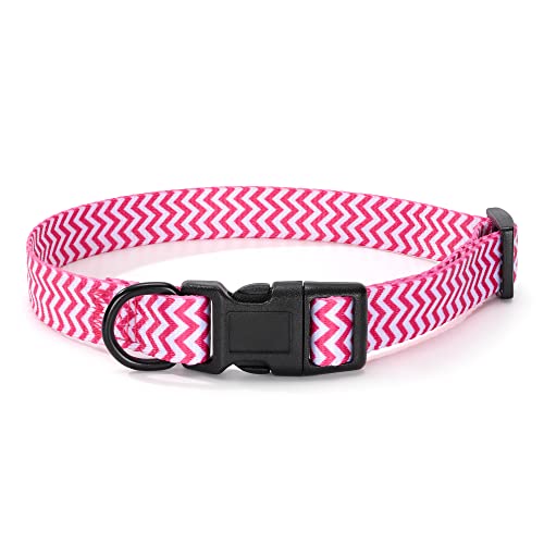 Mile High Life | Geometrisches Ozean-Wellenmuster | Weiches Poly-Baumwollgewebe | Schwarzes Schnallen-Hundehalsband mit D-Ring (L, Rosa) von Mile High Life