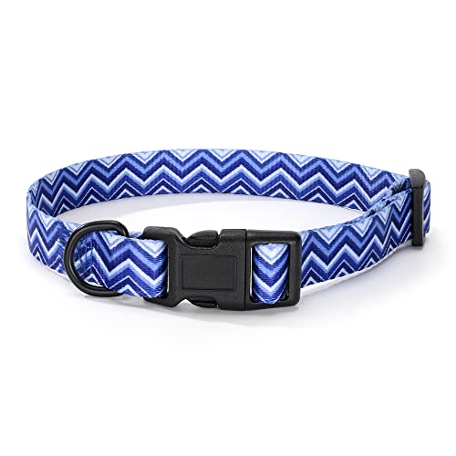 Mile High Life | Geometrisches Ozean-Wellenmuster | Weiches Poly-Baumwollgewebe | Schwarzes Schnallen-Hundehalsband mit D-Ring (M, Blau) von Mile High Life