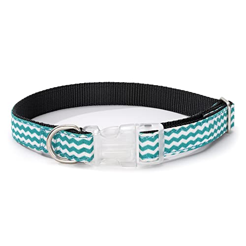 Mile High Life | Geometrisches Wellen-Punkt-Diagonal-Muster | Weiche Poly-Baumwolle außen mit Nylon | Starke Schnalle Hundehalsband mit D-Ring (L, Grüne Welle) von Mile High Life