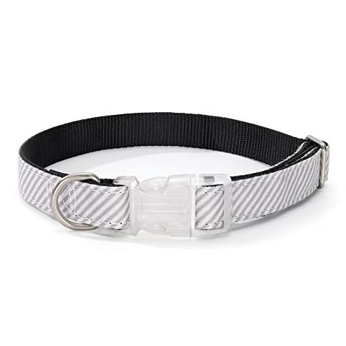 Mile High Life | Geometrisches Wellen-Punkt-Diagonal-Muster | Weiche Poly-Baumwolle außen mit Nylon | Starke Schnalle Hundehalsband mit D-Ring (M, Grau) von Mile High Life