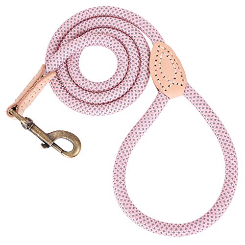 Mile High Life | Kaufeste Hundeleine | Hundeseilleine | Reflektierende Hundeleinen | Kletterseil Hund 122 cm Leine mit Lederspitze (Pink, 152,4 cm) von Mile High Life