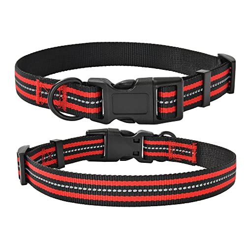 Mile High Life Night Reflective Double Bands Nylon Hundehalsband (Rot, Größe S, 1 Stück) von Mile High Life