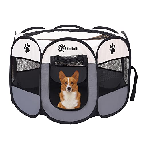 Mile High Life | Portable Katzen und Hundekiste | Faltbare Hundekiste Zelt | Zusammenklappbare Reisekiste | Wasserbeständige Schattenabdeckung(M, Grau) von Mile High Life