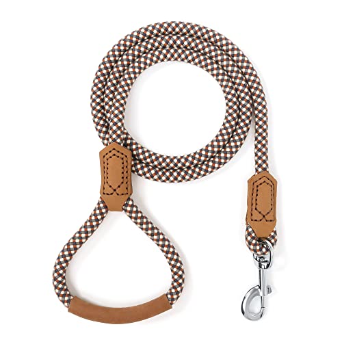 Mile High Life | Premium Leather Dog Leash | Strong Rope Leash | Leather Handle | Zinc Alloy Strong Clasp | Small Medium Large Dogs | 4/5/6 Feet (Brown, 183 Inch (Pack of 1)) von Mile High Life