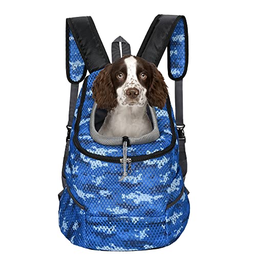 Mile High Life Wanderrucksack für Haustiere im Freien | Tragetasche für kleine Hunde | Hunderucksack mit atmungsaktivem Netz mit weicher Polsterung (Camouflage-Blau, Größe M (1 Stück) von Mile High Life