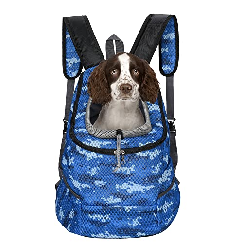 Mile High Life Wanderrucksack für Haustiere im Freien | Tragetasche für kleine Hunde | Hunderucksack mit atmungsaktivem Netz mit weicher Polsterung (Camouflage-Blau, Größe S) von Mile High Life