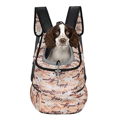 Mile High Life Wanderrucksack für Haustiere im Freien | Tragetasche für kleine Hunde | Hunderucksack mit atmungsaktivem Netz mit weicher Polsterung (Camouflage-Khaki, Größe M (1 Stück) von Mile High Life