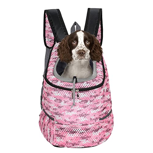 Mile High Life Wanderrucksack für Haustiere im Freien | Tragetasche für kleine Hunde | Hunderucksack mit atmungsaktivem Netz mit weicher Polsterung (Camouflage-Rosa, Größe M) (1 Stück) von Mile High Life