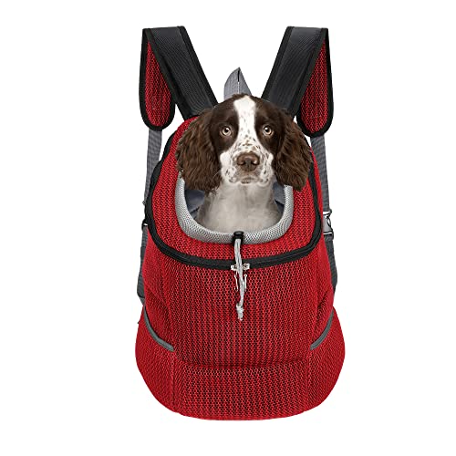 Mile High Life Wanderrucksack für Haustiere im Freien | Tragetasche für kleine Hunde | Hunderucksack mit atmungsaktivem Netz mit weicher Polsterung (Kamm, rot, Größe S) von Mile High Life