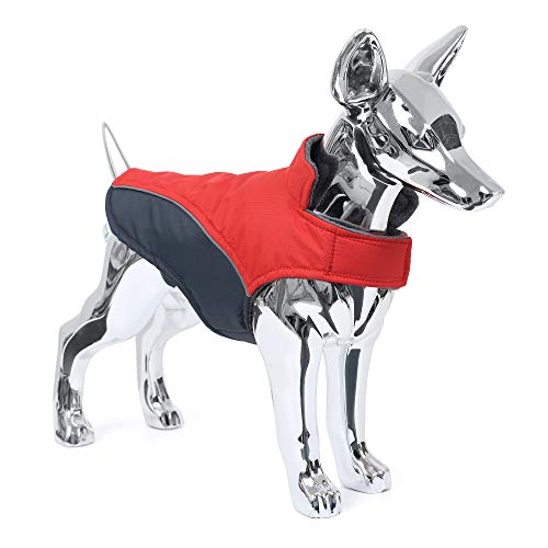 Mile High Life | wasserdichte warme Hundejacke | Kleine Hundejacke Einfacher Verschluss | Welpenmantel Reflektierende Streifen für Nachtspaziergang(rot, XS) von Mile High Life