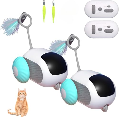 Milgeol Turbo Tail 3.0, Teazys Katzenspielzeug Turbo Schwanz, Smart Fernbedienung Elektrisch Interaktives Katzen Spielzeug, USB Wiederaufladbare Turbo Schwanz Maus Katzenspielzeug mit Federn (2pcs von Milgeol