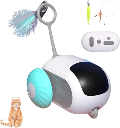 Milgeol Turbo Tail 3.0, Teazys Katzenspielzeug Turbo Schwanz, Smart Fernbedienung Elektrisch Interaktives Katzen Spielzeug, USB Wiederaufladbare Turbo Tail Maus Katzenspielzeug mit Federn (1pc Blau) von Milgeol