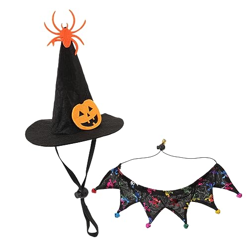 MILISTEN Halloween Haustierhalsband-Set Katzenkostüm Hexenhut Verstellbares Halsband Für Katzenkostüm Halloween-Party von Milisten