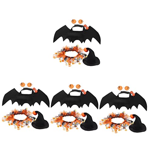 MILISTEN 4 Sätze Halloween-Hut Halloween Fledermausflügel Haustierkostüme Katzenspielzeug-snackspender Haustierhüte Halloween-Spielzeug Halloween-katzenhalsbänder Halloweenkostüm Polyester von Milisten