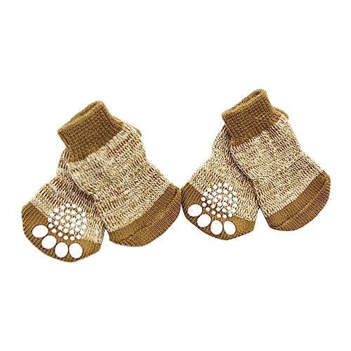 Milisten 4 Stück Baumwollsocken Socken für Welpen Rutschfester Pfotenschutz Pudelsocken pet Supplies Baumwoll socken Anti-Rutsch-Socken für Haustiere Socken für Hund Baumwolle Coffee von Milisten