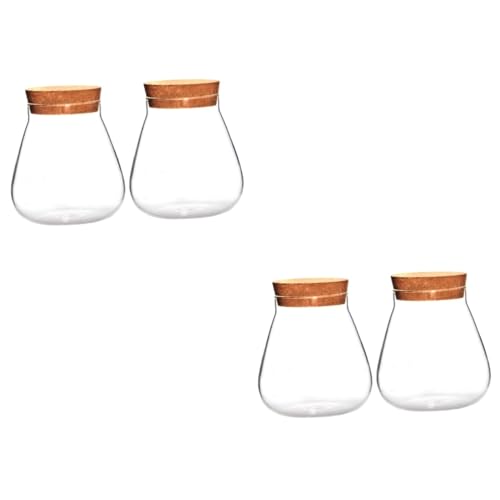 MILISTEN 4 Stück Flasche aus Korkglas Terrarienglas Blumenvasen-Korkdeckel Container klarer Behälter Mikro aufbewahrungs gläser kaminregal Display-Topf Verschlussglas aus Glas Holz Brown von Milisten